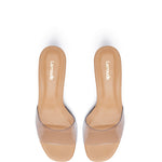 Vivi Lucite Mule In Tan Leather and Vinyl