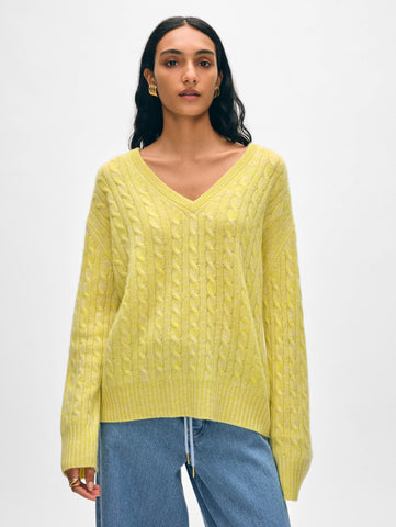 Cashmere Cable Knit V Neck