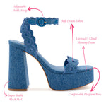 Dolly Broderie Sandal In Blue Stoned Denim