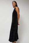 Anggae Washed Velvet Long Dress in Black