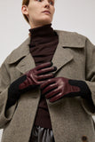 Exquisite J Gloves in Black with Bordeaux