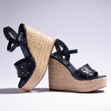 Jasmine Wedge In Navy Leather