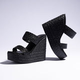 Pamela Wedge In Black Raffia