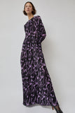 INSHADE Long Sleeve Crimped Chiffon Dress in Lilac and Black Abstract