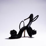 Salma Sandal In Black Suede and Satin