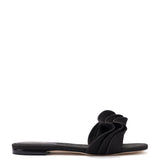 Ivy Ruffle Flat Mule In Black Raffia