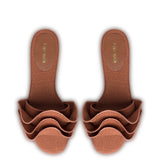 Ivy Ruffle Flat Mule In Caramel Raffia