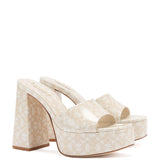 Dolly Mule In Dual Printed Beige Saffiano Leather