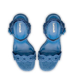 Dolly Broderie Sandal In Blue Stoned Denim