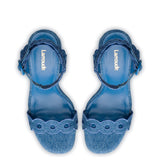 Dolly Broderie Sandal In Blue Stoned Denim