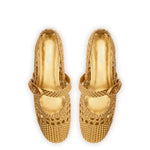 Verona Macrame Ballet Flat In Gold Metallic Leather