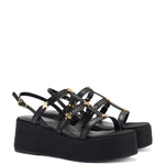 Harmony Flatform Sandal In Black Raffia