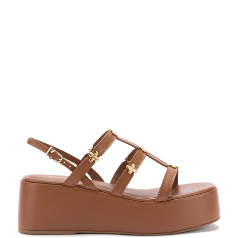 Harmony Flatform Sandal In Caramel Leather