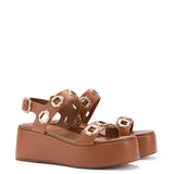 Milan Flatform Sandal In Caramel Leather