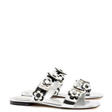 Larroudé x Gabriela Noelle: Blossom Flat Sandal In Silver Specchio and Black and White Acrylic