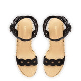 Florence Broderie Wedge In Beige and Black Raffia