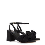 Selena Ruffle Sandal In Black Raffia