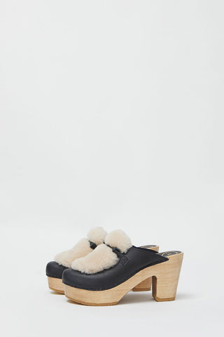 No.6 Billie Fur Clog on Platform in Indigo and Bone