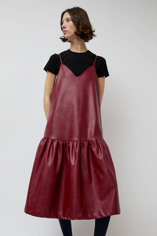 No.6 Cologne Ruffle Dress in Bordeaux Faux Leather