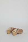 No.6 Dakota Shearling Clog on Mid Heel in Fawn Suede and Bone