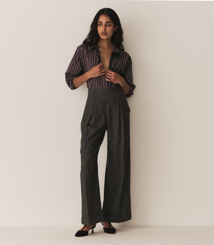 LAWRENCE PANT -- BLACK HERRINGBONE