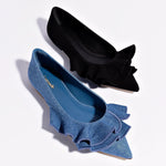 Lee Ruffle Flat In Blue Denim