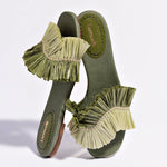 Ivy Fringe Flat In Seaweed Raffia