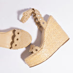 Florence Broderie Wedge In Beige Raffia