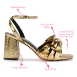 Selena Ruffle Sandal In Gold Cracked Metallic Leather